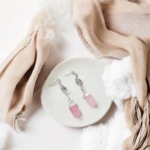 【STONEHENgE】Silver Material Rose Gold Drop Earrings SC1297 Serpent Rose Quartz Drops Earrings — Nine25 Co.